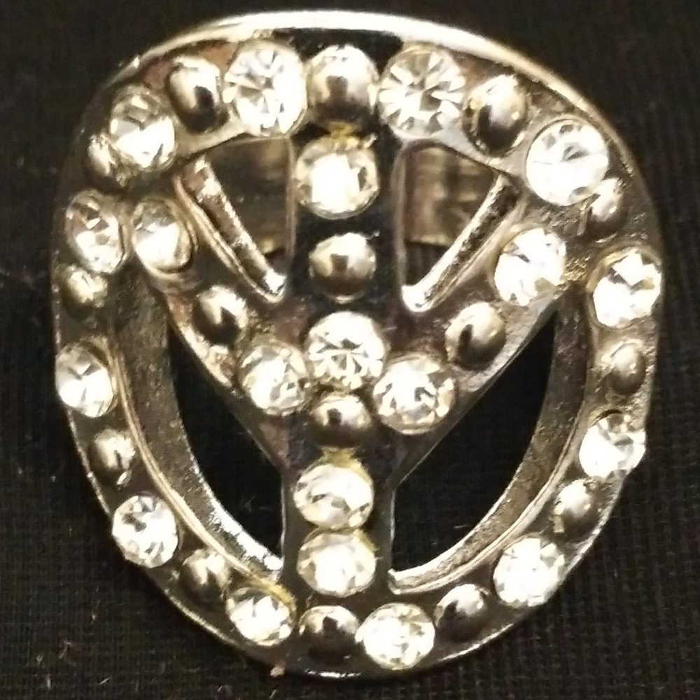 Beautiful Peace Sign Rhinestones Silver Ring - Picture 6 of 7